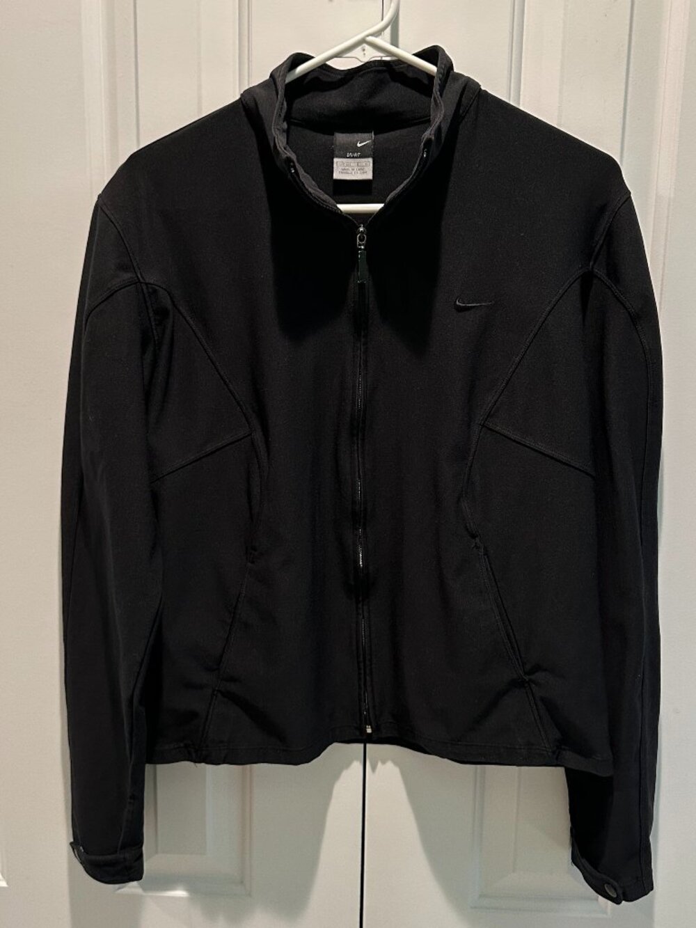 Nike Girls Dri-Fit Black Full Zip Track Jacket L 12 14 Mock Neck Running Sporty
